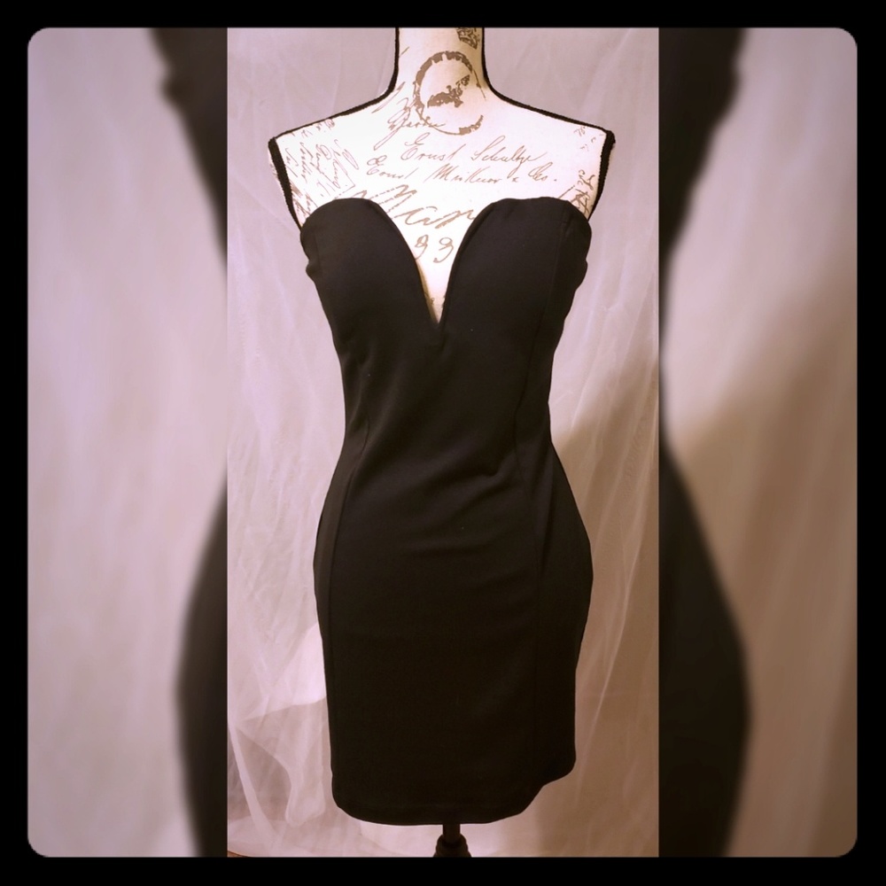 Black strapless cocktail dress